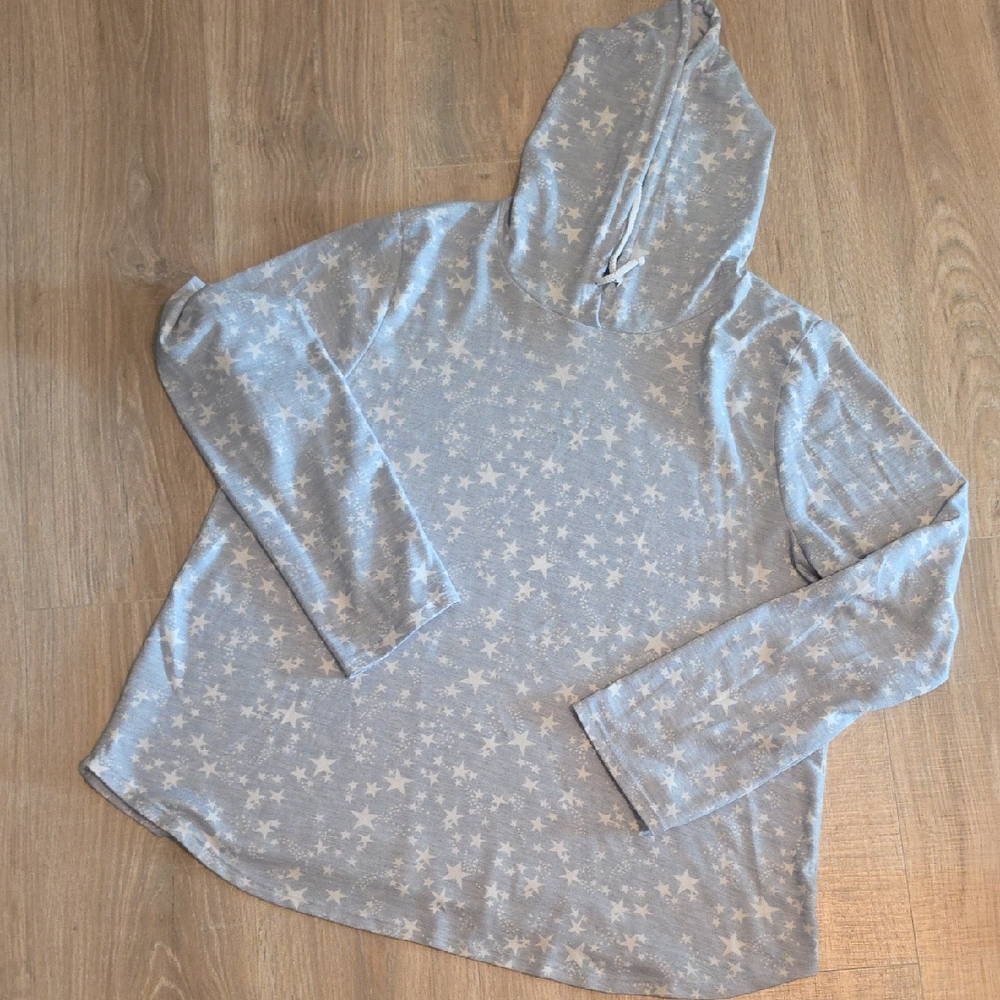 Gyft Super Soft Light Blue Star-Print Hoodie Sweatshirt - Women